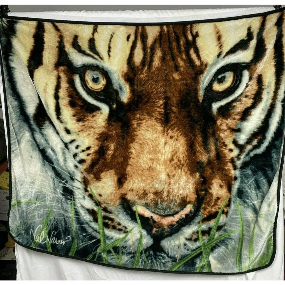 Val Warner Throw Blanket Tiger Face by Northwest Royal Plush Soft 60" x 50"